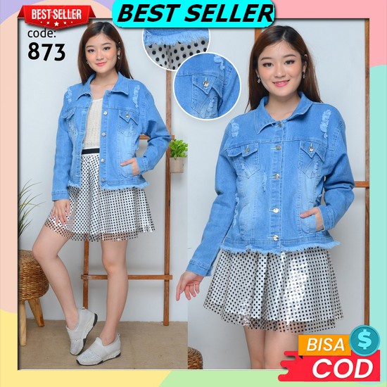 Jaket Denim Melar Stretch Cewek Wanita Levis Oversize J Tr122 Bjd - Jaket Jeans Wanita Ove Mc Girl J