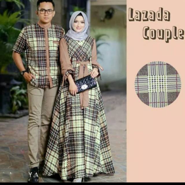 Setelan Couple Pasangan Gamis Maxi Kotak Katun Bagus Simple