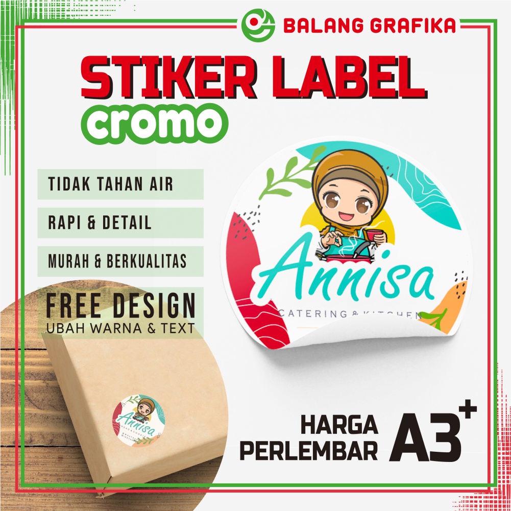 

Cetak Stiker Label produk Kemasan box makanan dus Paper Bag kardus Sticker Chromo