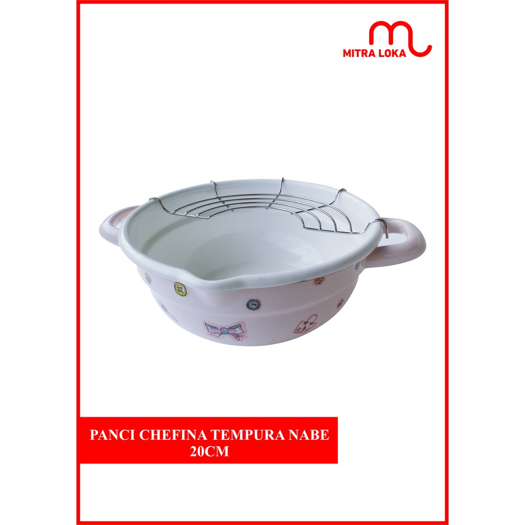 Mitra Loka Panci Set Enamel Penggorengan 1Set Lengkap Dengan Tirisan Tempura Nabe Enamel Chefina Waj
