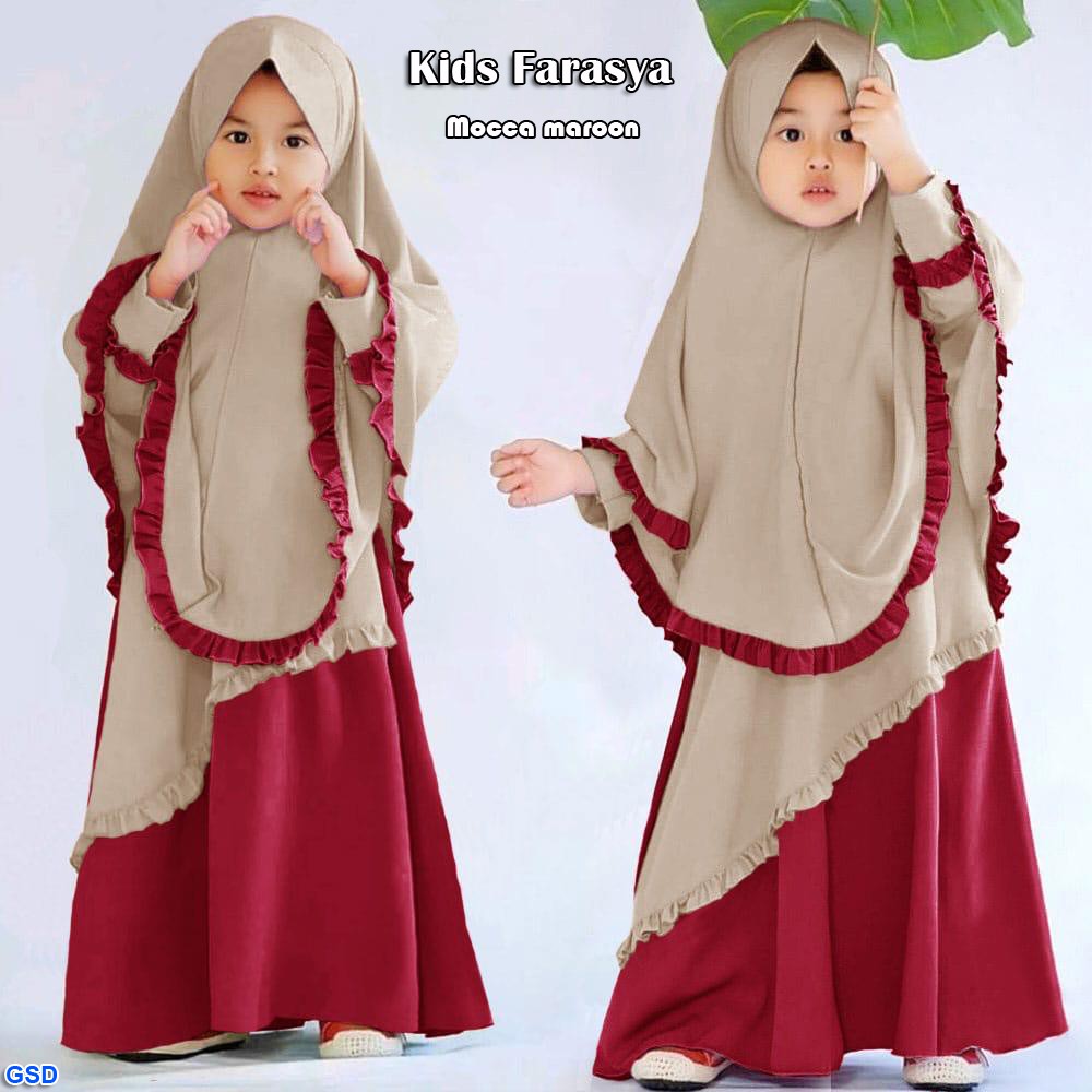 Kids farasya/dress muslim anak gamis+pashmina instan/stelan hijab anak muslim/busana set muslim