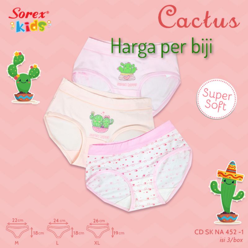 Sorex kids girl NA 452 cactus celana dalam anak perempuan M,L,XL  harga perbiji bukan per pak