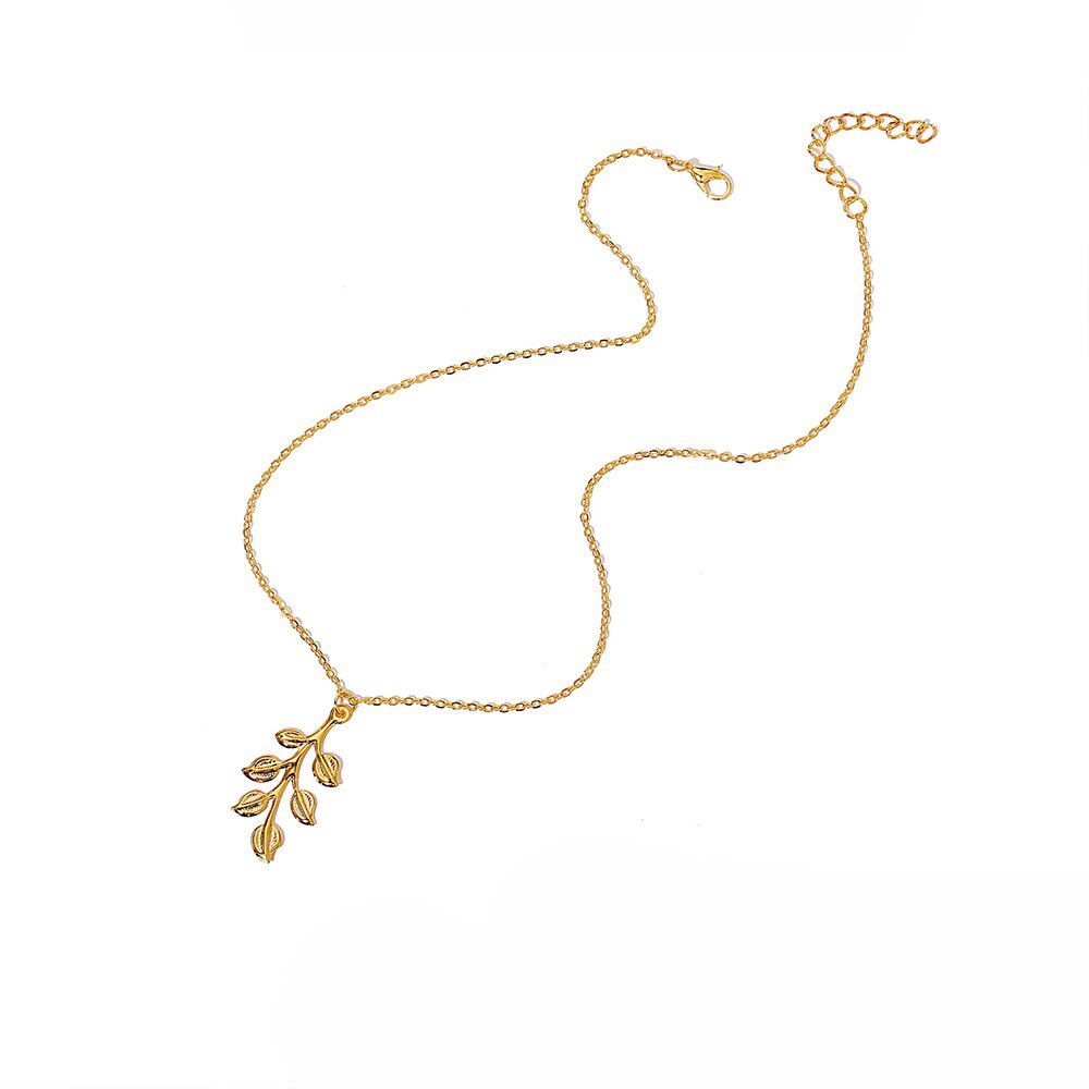 Kalung Rantai Klavikula Hias Liontin Daun Warna Emas Gaya Minimalis Untuk Wanita