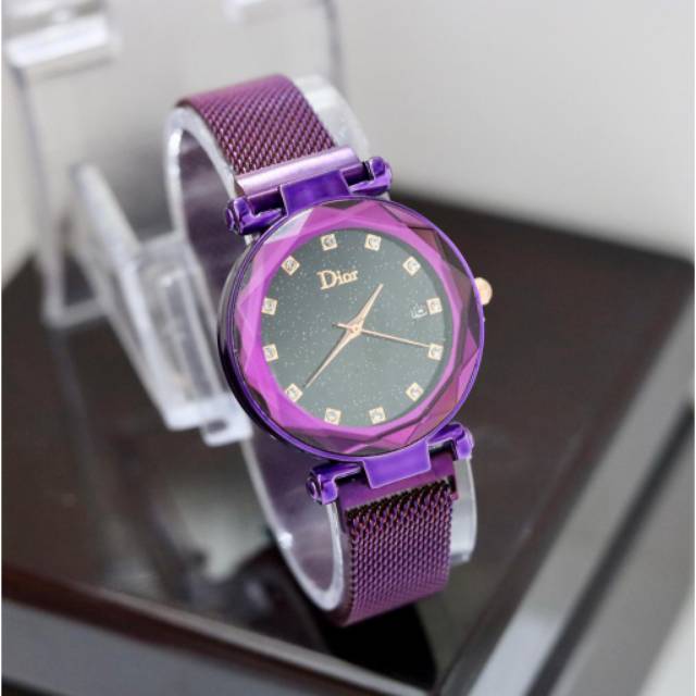 Terbaru Jam Tangan Wanita Diyor Strap Magnet Tanggal Permata D726