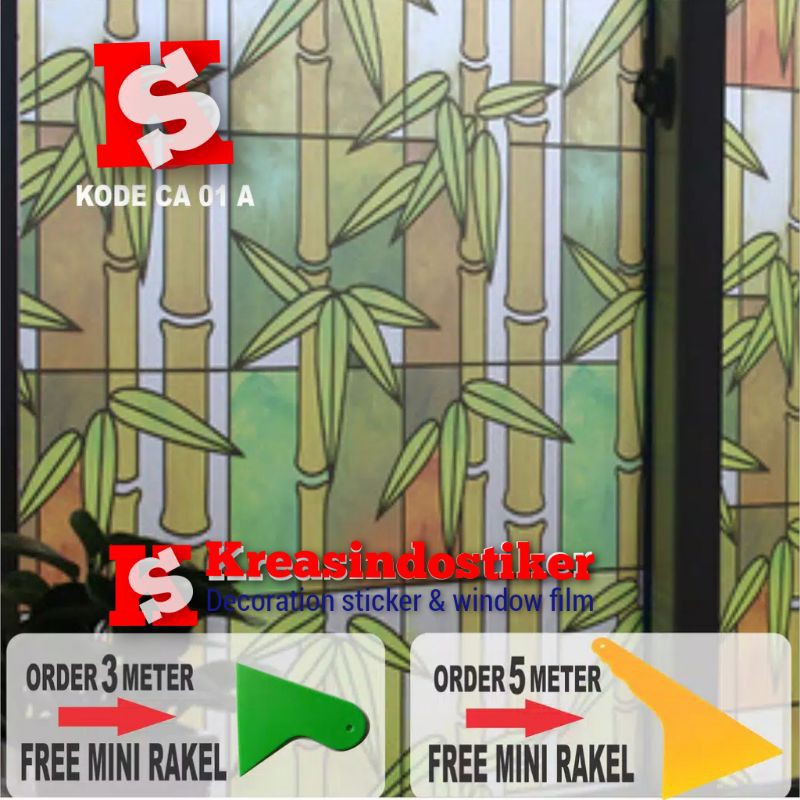 Stiker Kaca Jendela Motif Bambu Warna