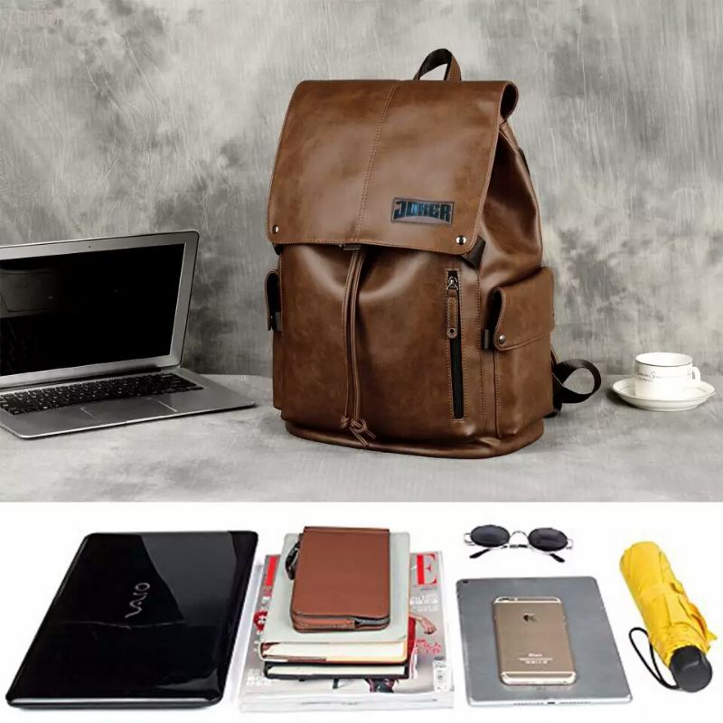ABSOLUTE Klub New Arrival - Tas Ransel Kulit PU Backpack Up to 15 inc - Tas Pria Tas Ransel Sekolah