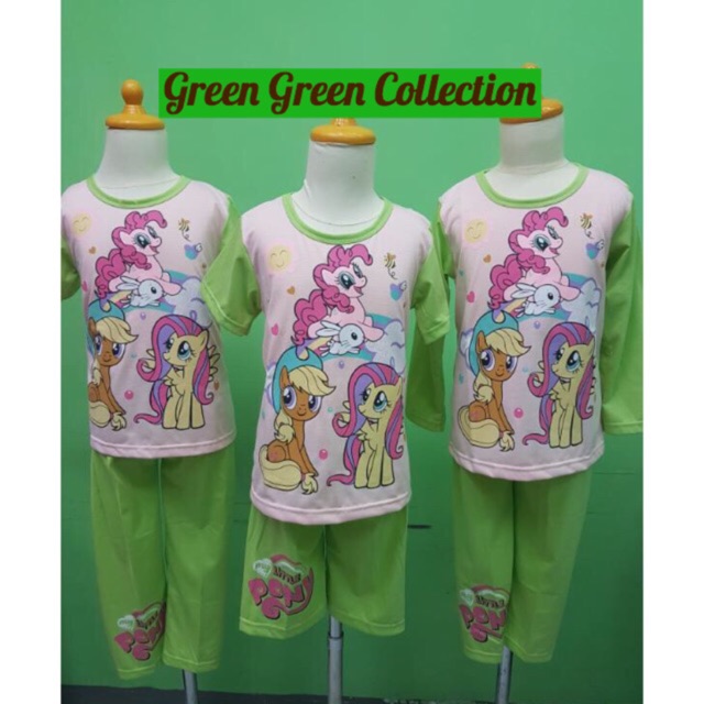 Baju Tidur/Piyama/Piama kaos anak little pony green