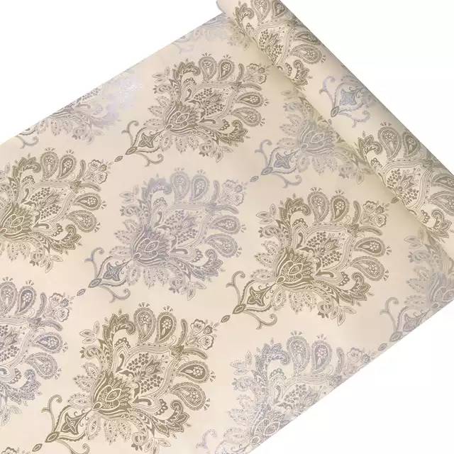 WALLPAPER DINDING MOTIF  BATIK HIJAU SILVER DSR CREAM 10m x 45cm