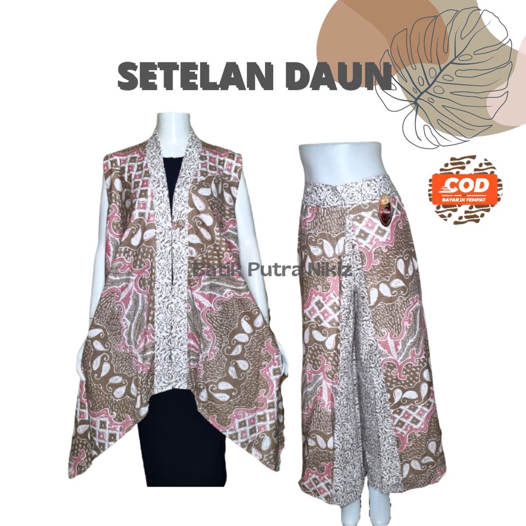 [COD] Setelan Wanita Outer Yukensi Kulot layer Motif Daun