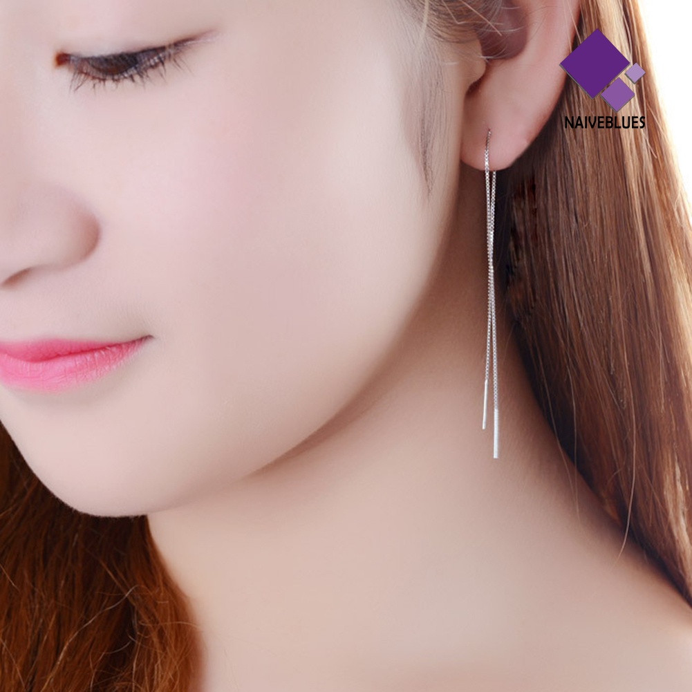 Naiveblue 1Pc Anting Gantung Panjang Tusuk Motif Garis Lurus Untuk Perhiasan Wanita