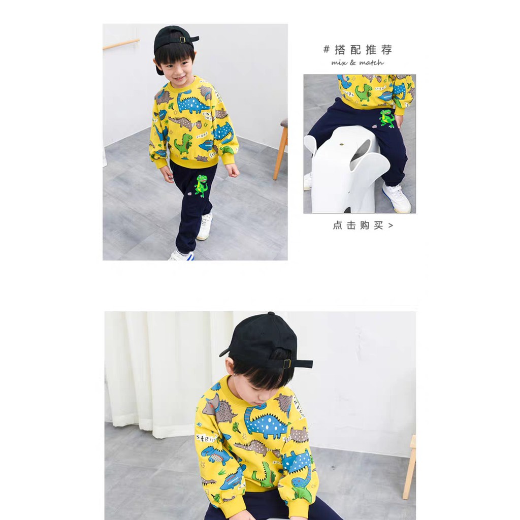 plazababyku PASSWORD DINO SNAP Setelan Sweater 1 - 7 Tahun Baju Anak BerKualitas