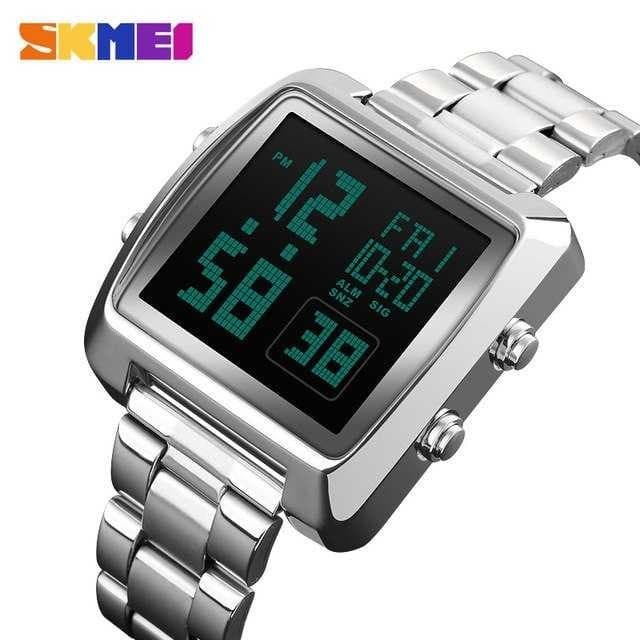 Jam Tangan Pria Digital Rantai Original SKMEI 1369 Anti Air - SILVER