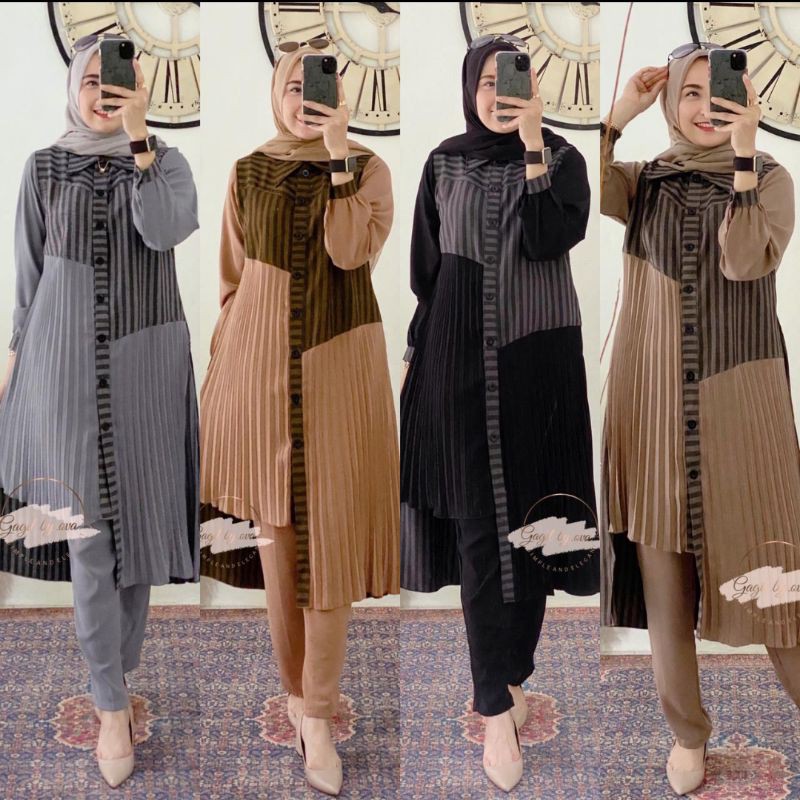 RUMAISHA SET GAGIL TUNIK CELANA PLISKET