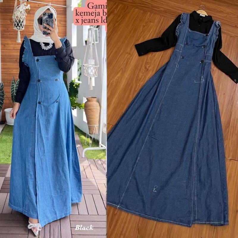 Overall jeans, Fashion Muslim,  fashion wanita, Overall jeans wanita.Dress Bianca 2 in 1