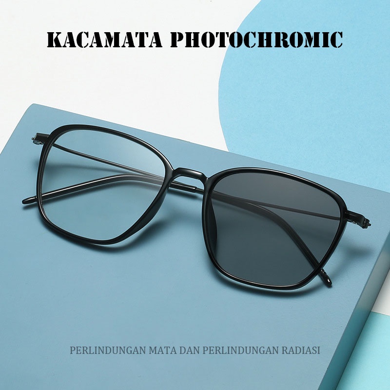 Korea POTOCROMIC Kacamata Bulat Berubah Warna Kacamata Persegi Anti-Radiasi Terjangkau Kacamata Photochromic Cat Eye Bentuk Kacamata Macan Tutul Cetak Pria dan Wanita