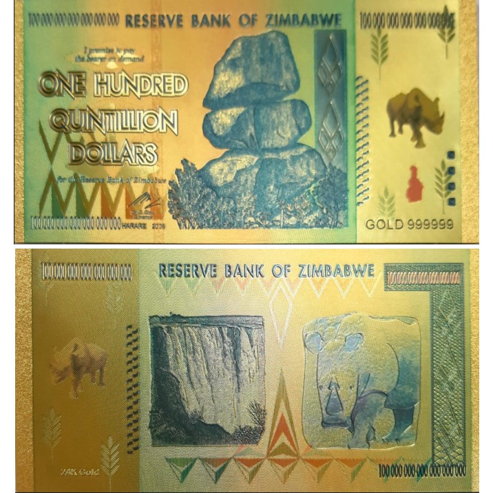 UANG GOLD FOIL SUPER LANGKA ZIMBABWE 100 QUINTILLION DOLAR + SERTIFIKAT