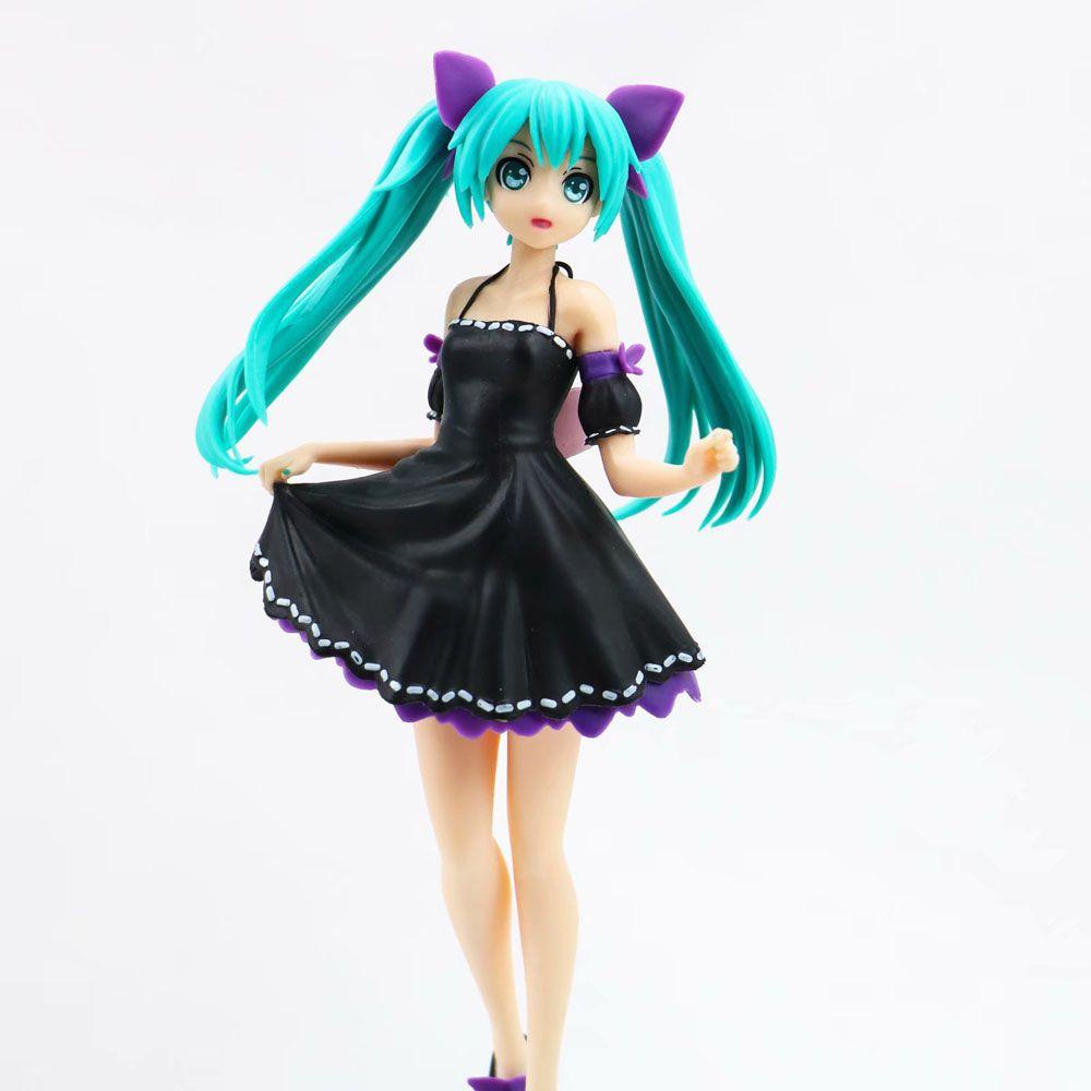 Lanfy Miku Hatsune Action Figure Anime Miku Hatsune Collection Model Baju Hitam Miniatur