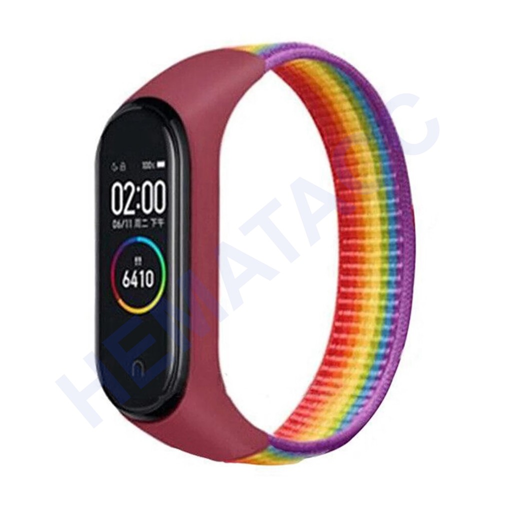 Nylon Strap Mi Band 6 5 4 3 & Tali Jam Xiaomi Nilon Velcro Smart Bracellet M6 M5 M4 M3 OASE-Rainbow Red