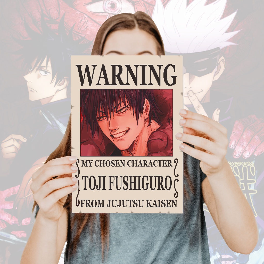 Poster Jujutsu Kaisen Warning Anime Itadori Yuji Fushiguro Megumi Gojo Satoru Sukuna- Size A4+-22 Toji
