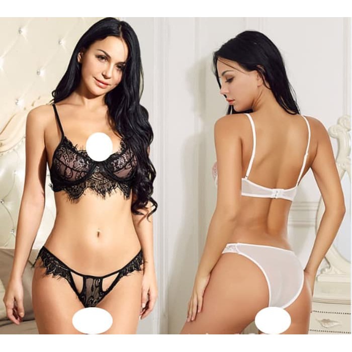 CD Wanita bra cd set lingerie g string bra sexy bikini Bahan lace B016 - Hitam, XL Murah