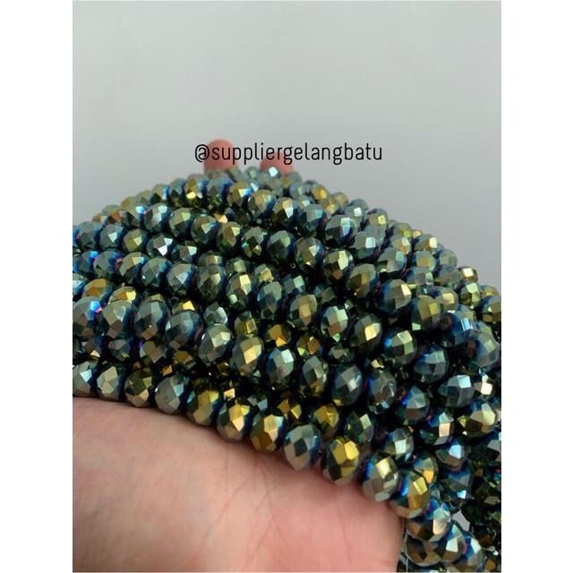 Crystal Ceko kilap 10mm HIJAU METALIK green metalic rondel donat craft