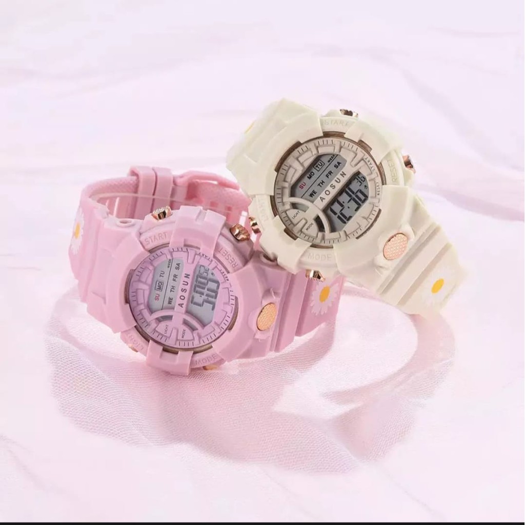 (BW)Jam Tangan Wanita Fashion Import Aosun Digital Bunga Bulat SS-19