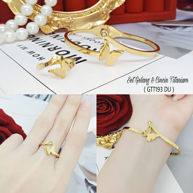 Set gelang cincin kupu kupu titanium OU827