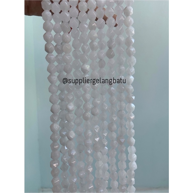 batu faceted hexagon Stone 8mm white agate putih aksesoris bahan akik