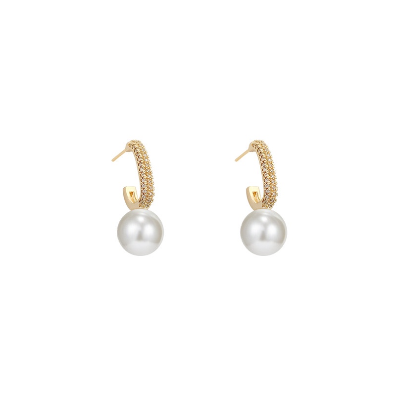 Anting Stud Berlian Mutiara Geometris Bahan 925 Silver Needle