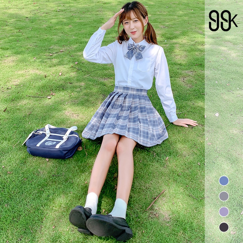 Korean One Set Preppy Plaid Mini Skirt+Top+Tie Setelan Rok Dan Kemeja 2297 (XS-XL)