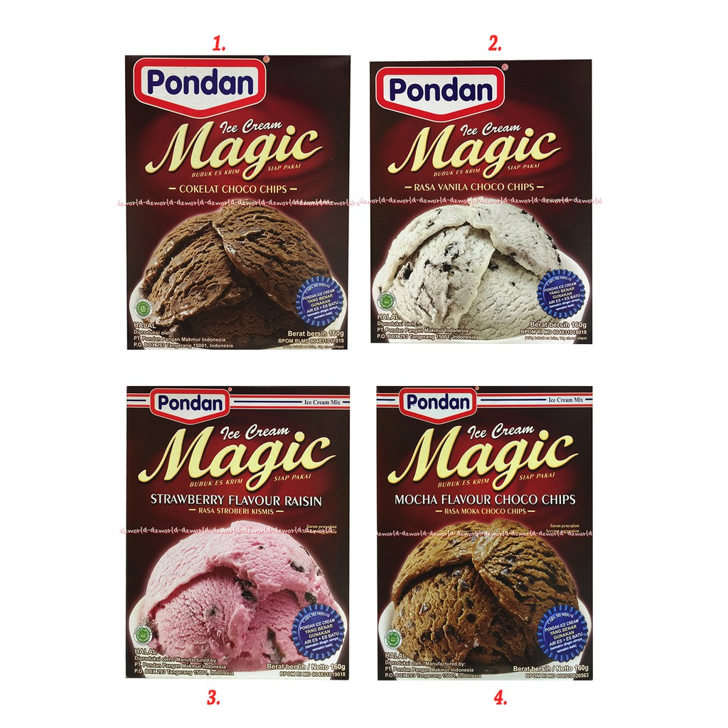 Pondan Ice Cream Magic 160g Cokelat Choco Chips Vanilla Strawberry Kisimis Moka Tepung membuat Eskrim