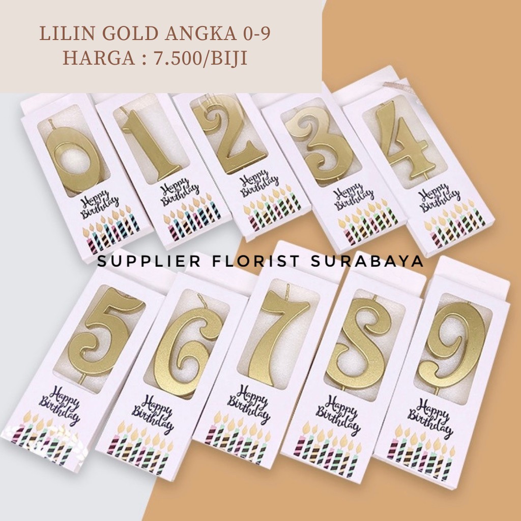 LILIN ANGKA ULANG TAHUN HAPPY BIRTHDAY GOLD 0-9