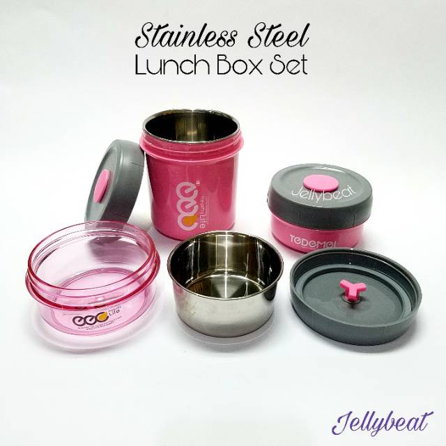 Kotak Makan Lunch Box Set Stainless Steel Tedemei / Rantang Bekal Sup