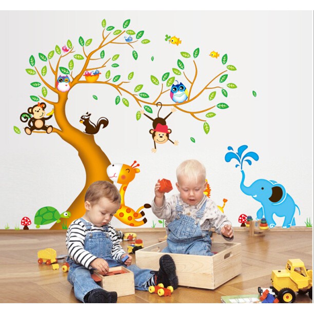 RELIZA WALL STICKER 2X60X90 POHON HEWAN N CUTE ANIMAL TREE STIKER DINDING XY1163 AY242