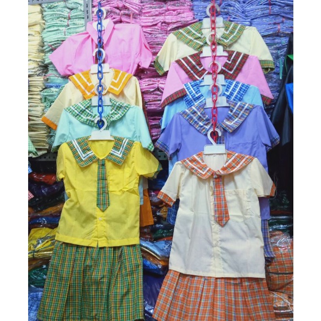 setelan baju kerah popay paud,TK.seragam sekolah paud tk,warna kuning kotak hijau