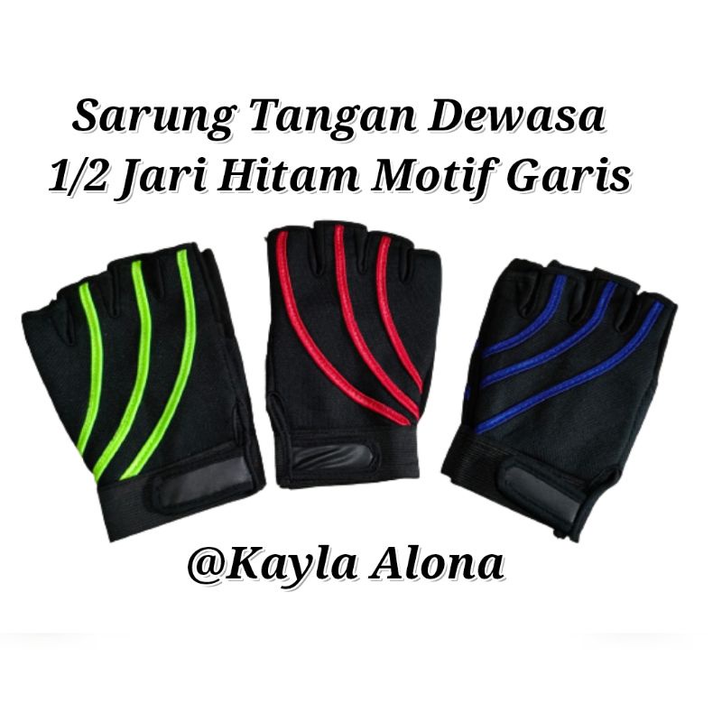 SARUNG TANGAN 1/2 Jari Cowok Dewasa Hitam Garis