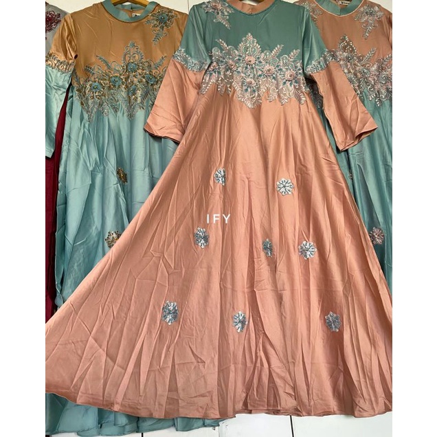 Gamis Maura Premium Satin Roberto Cavalli Halus Baju Muslim Pesta mewah Bordir ORI Branded Terbaru