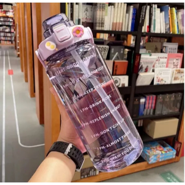 Botol motivasi Transparan Bening 2 Liter Botol Minum Jumbo 2 Liter Motivasi Penanda waktu Termurah