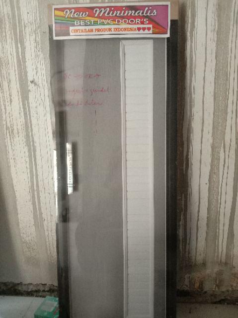 Pintu Kamar Mandi Pvc Aluminium Handle Gagang Motif Kayu Jati Silver Abu-abu Grey