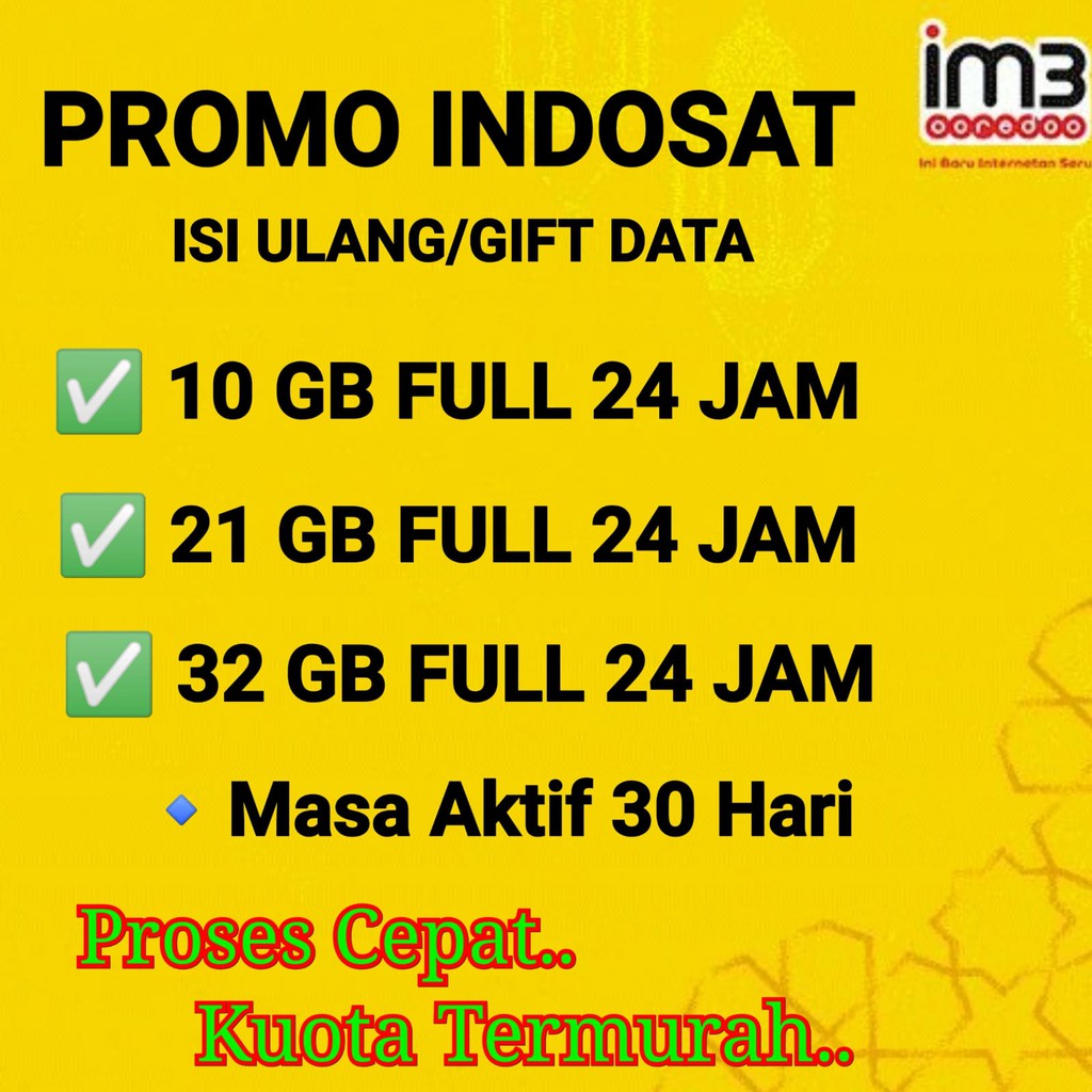 PROMO MURAH KUOTA DATA INDOSAT UNLIMITED (gift wajib unreg)