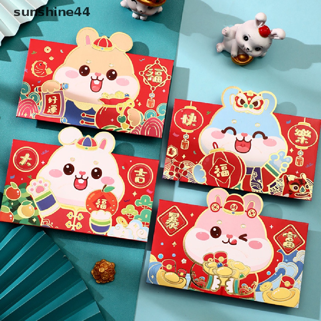 Sunshine 4Pcs Amplop Angpao Tahun Baru Cina / Imlek 2023 Motif Kartun Kelinci Warna Merah