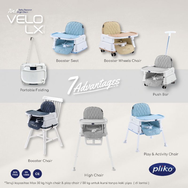 High Chair Pliko 7in1 Velo DX HC-566/ VELO LX HC-562 / Velo CX HC-565 / Velo LX 6in1 HC 560 /Kursi Makan Bayi