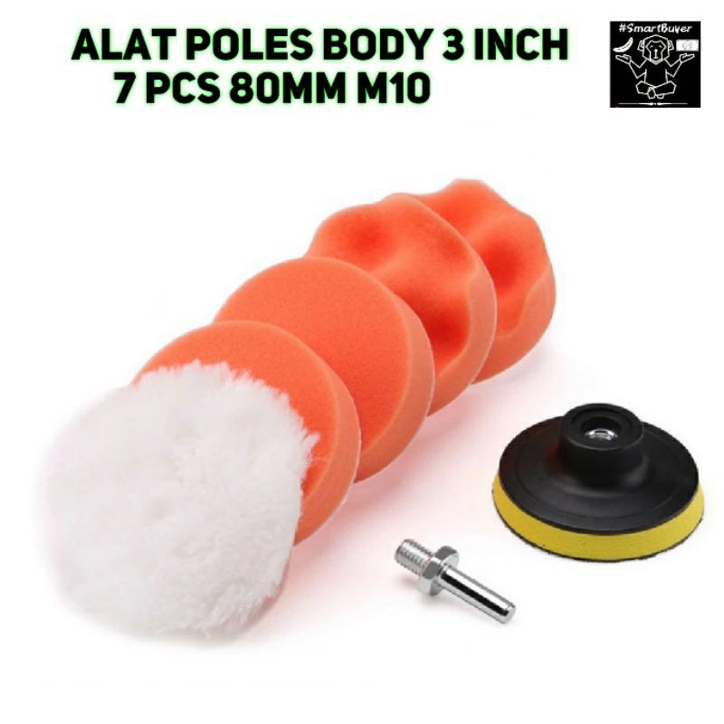 Set Busa Poles Polishing Woolen Body Motor &amp; Mobil 3&quot; 4&quot; 5 Inch 7 Pcs M10/M14 Coumpond Wax Buffing Coating