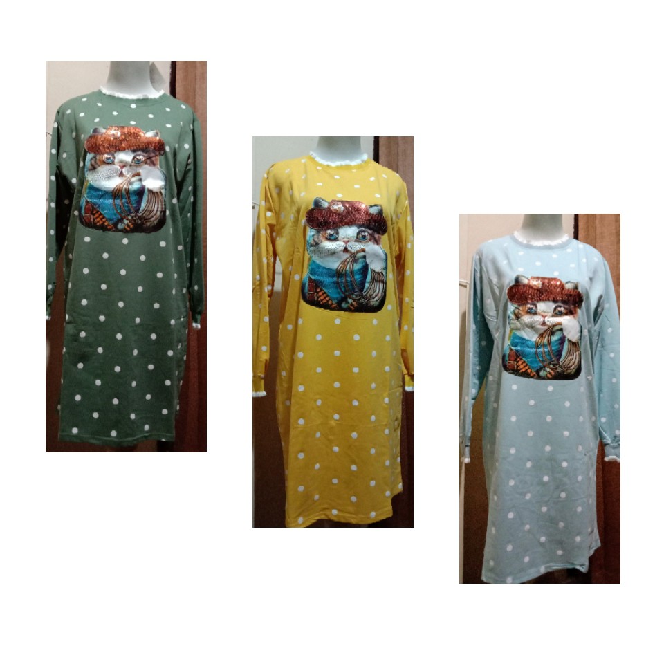 Midi Dress Babyterry Import Lengan Panjang Kriwil Polkadot Tunik