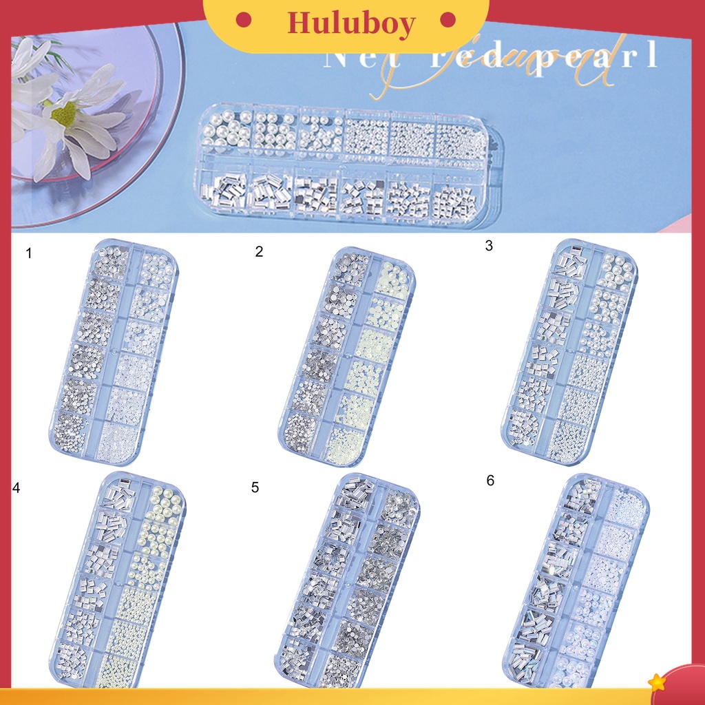 Huluboy Huluboy♡ 12 Grid / Kotak Berlian Imitasi Glitters 3D Bentuk Bulat Untuk Dekorasi Nail Art