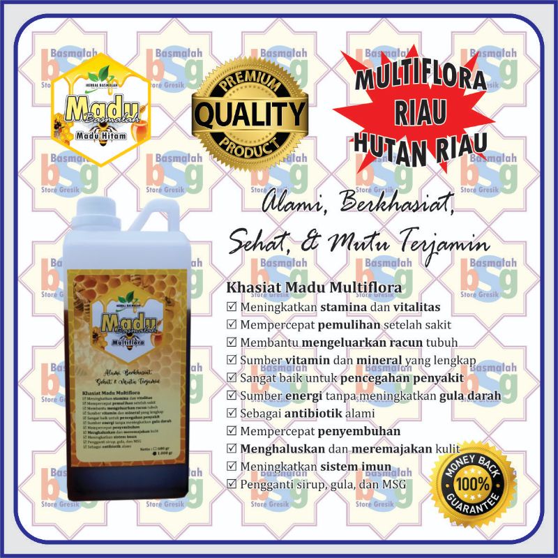 

Madu Multiflora Super Riau Full Nektar 1 kg Murni Asli 100% - Madu Basmalah