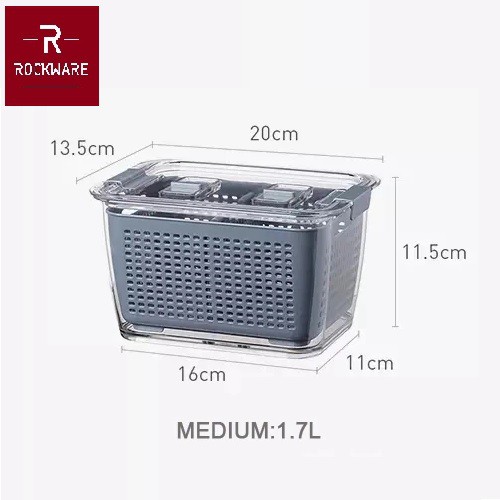 AKN88 - ROCKWARE RW-KDLM - Kotak Penyimpanan Kulkas Kontainer Size M - 1.7L