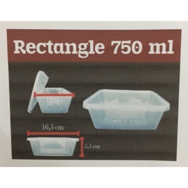 Thinwall 750 ml Kontainer Kotak Plastik Persegi Rectangle Anti Panas