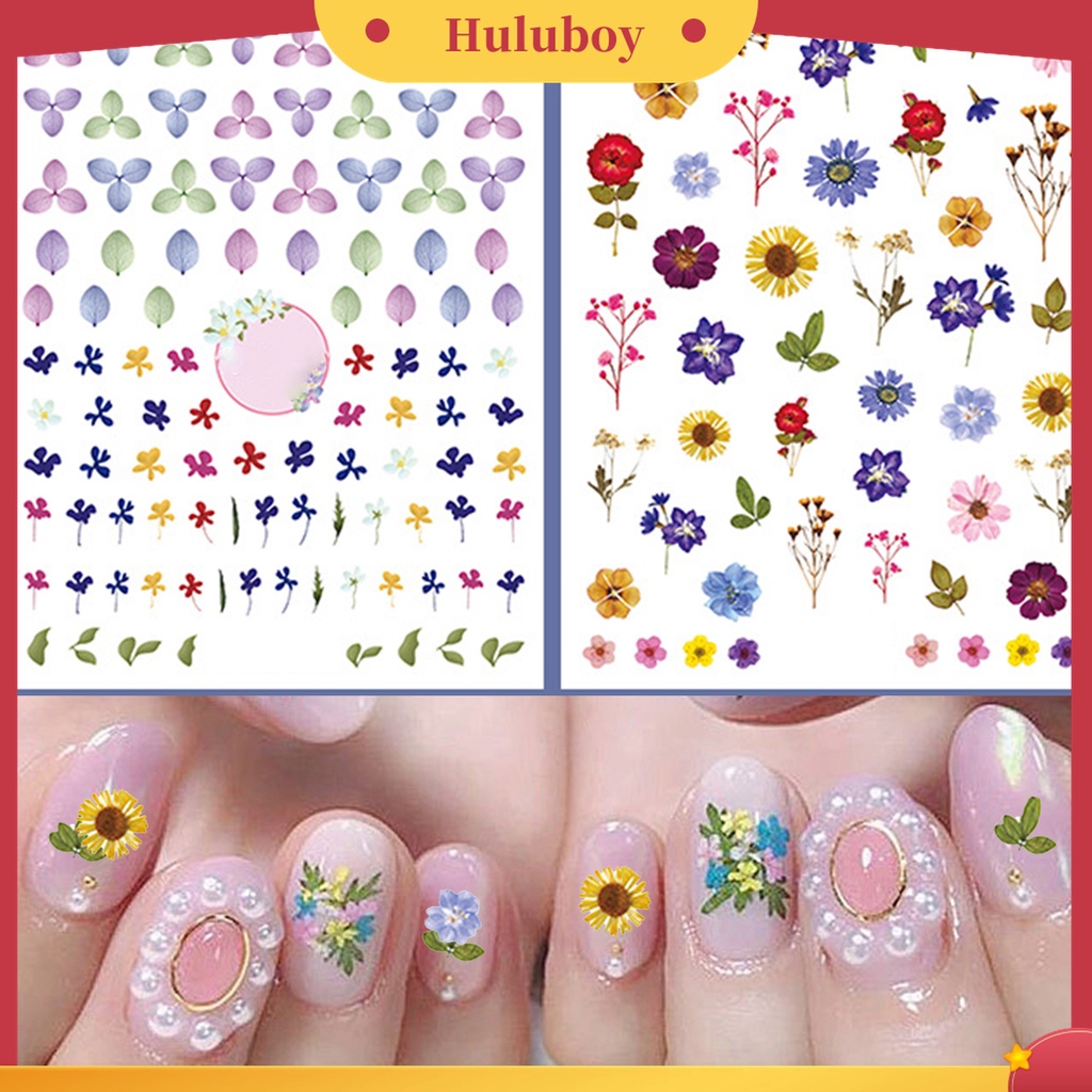 Huluboy Huluboy♡ Stiker Kuku 3D Motif Bunga Warna-Warni Untuk Manicure
