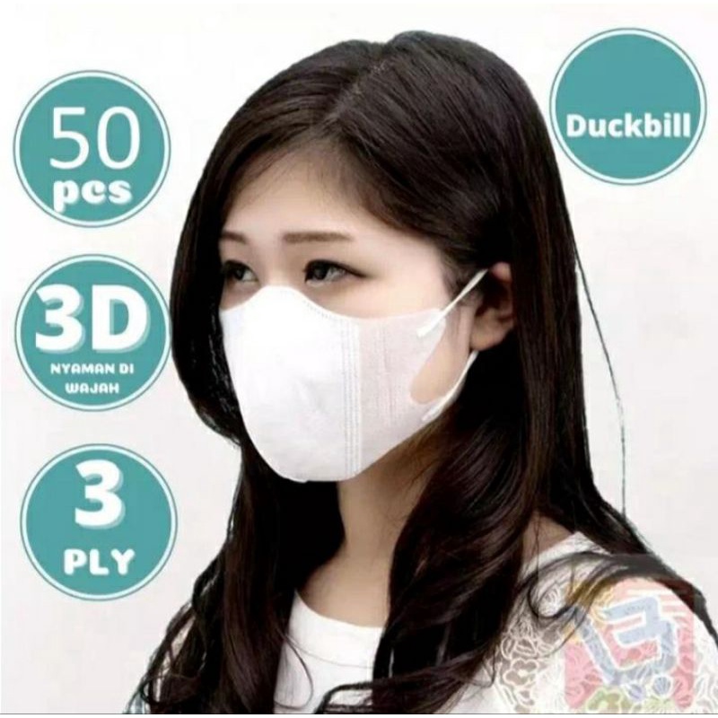 Masker Duckbill 3Ply Putih-hitam Isi 50pcs Disposable Face Mask Duckbill